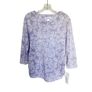 Alfred Dunner Lilac Print Top Sz Small 3/4 Sleeve New